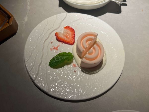 Rose lychee panna cotta at uluh, NYC