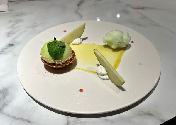 Chamonix green apple tart with lemon sorbet