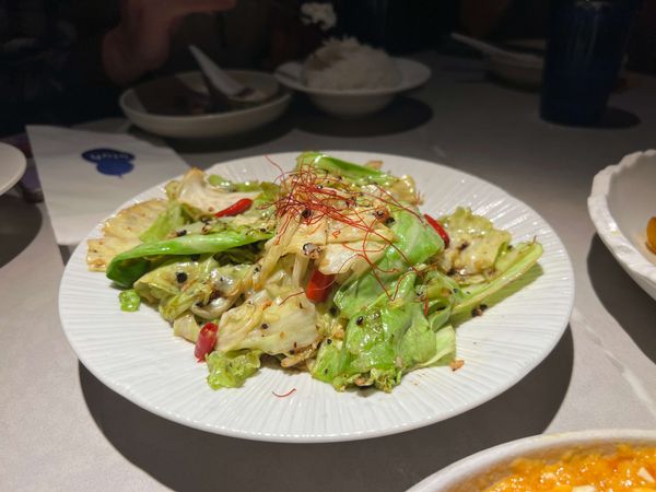 Stir-fried cabbage with soy sauce at uluh, NYC