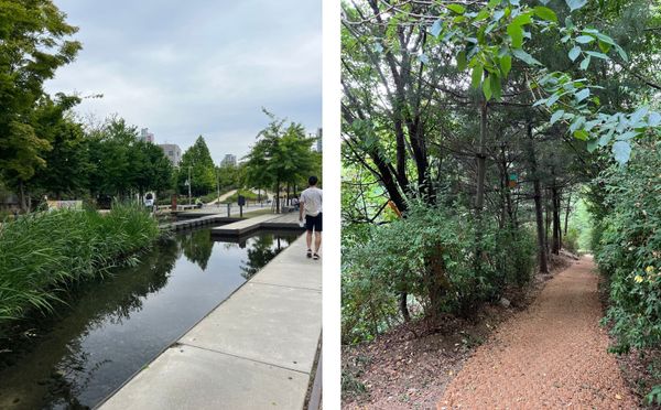 Gyeongui Line Forest Park on the left, Gung-dong Neighborhood Park on the right