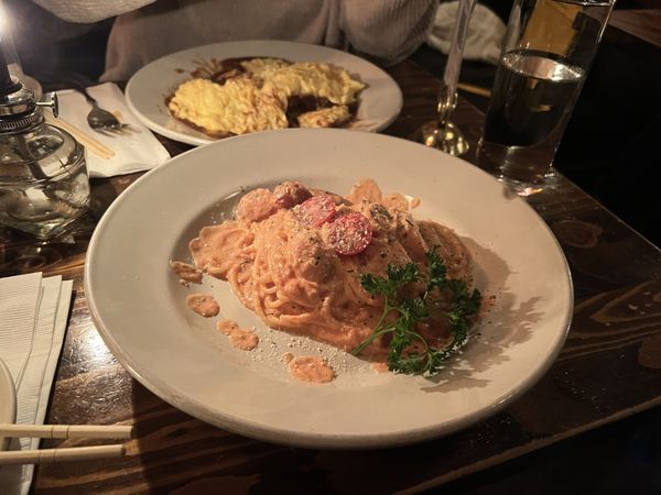 Tomato cream spaghetti at at Tomi Jazz, NYC